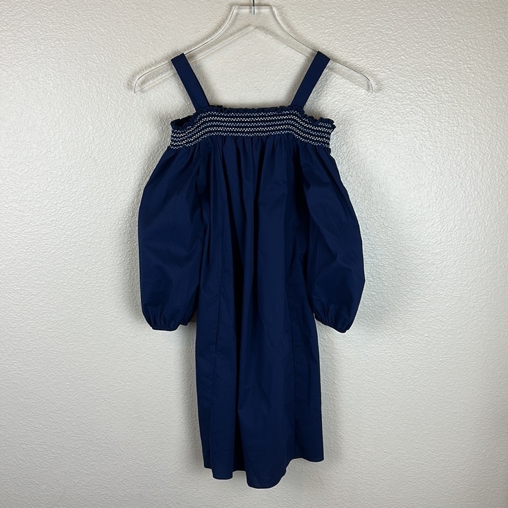 SHOSHANNA SANGAH STRETCH POPLIN OFF THE SHOULDER NAVY DRESS - Picture 2 of 7